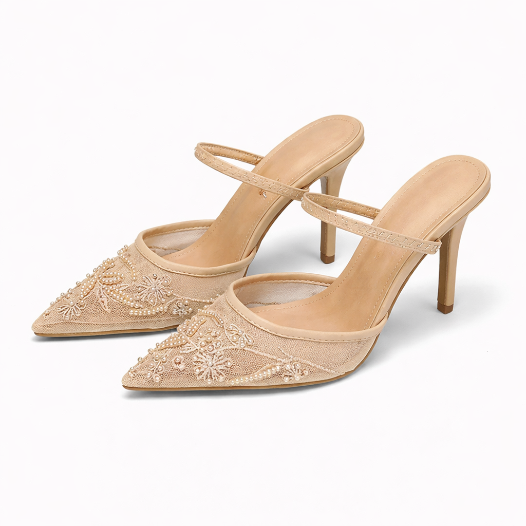 Mule Heels Pointed Toe Floral Detail for Women