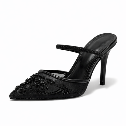 Mule Heels Pointed Toe Floral Detail for Women