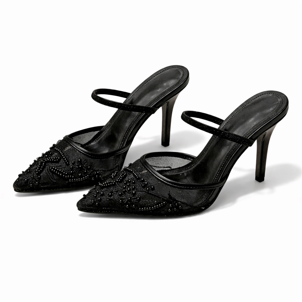 Mule Heels Pointed Toe Floral Detail for Women