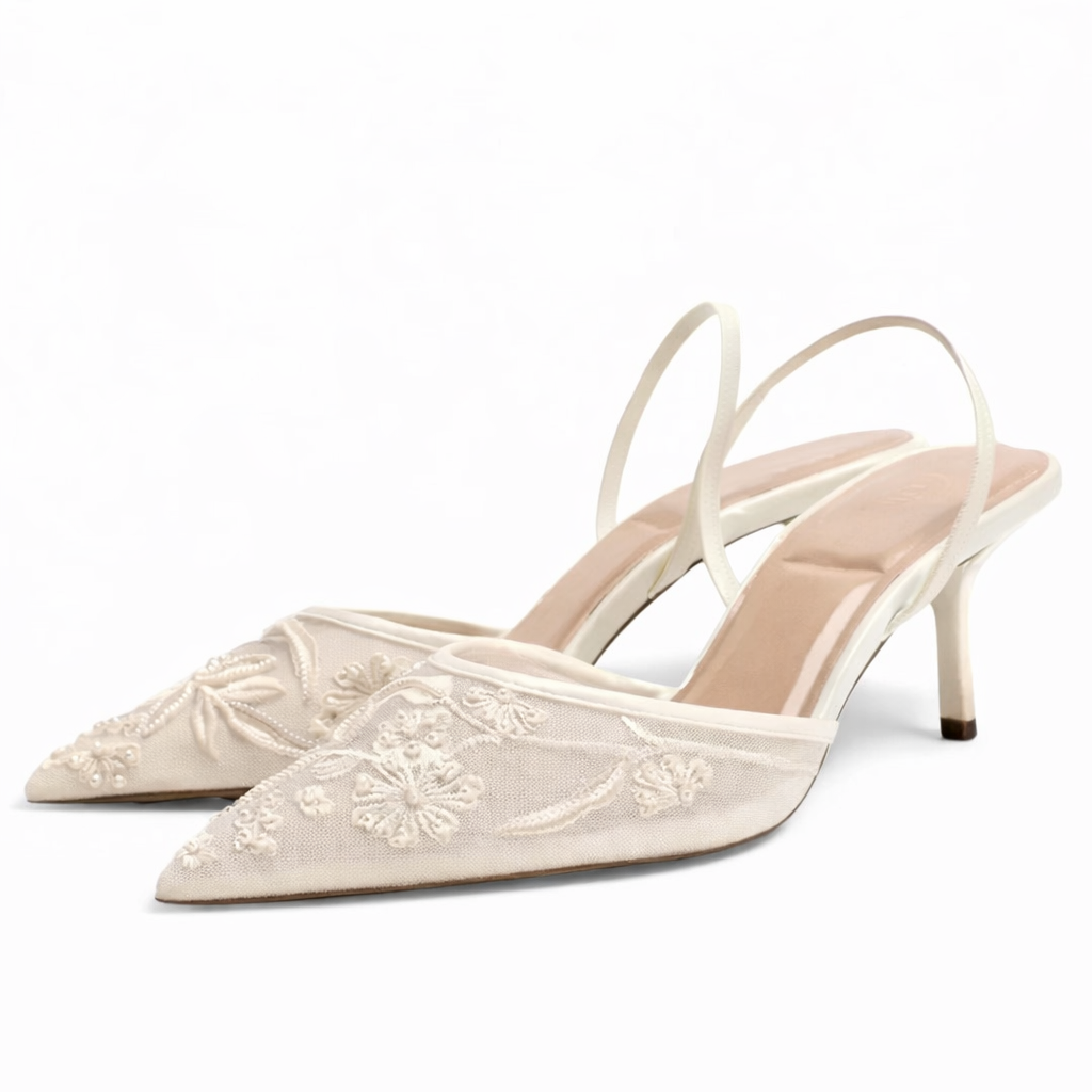 Mule Heels Pointed Toe Floral Detail for Women