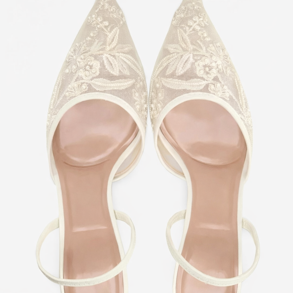 Mule Heels Pointed Toe Floral Detail for Women