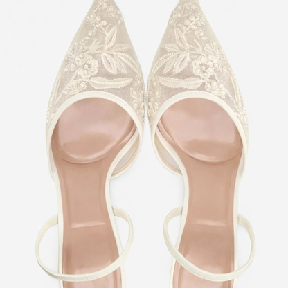 Mule Heels Pointed Toe Floral Detail for Women