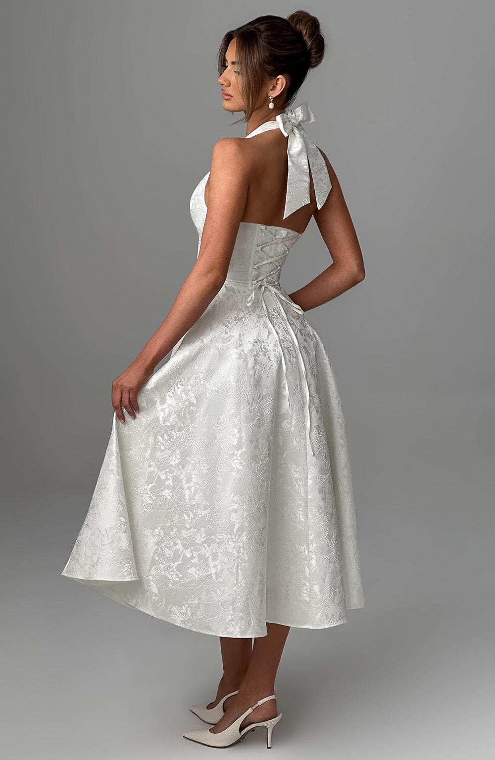 Fitted Flared Halter Neck Midi Dress for Women