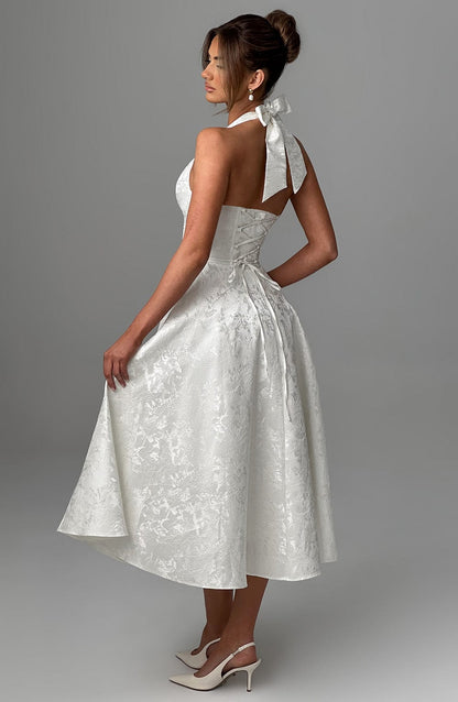 Fitted Flared Halter Neck Midi Dress for Women