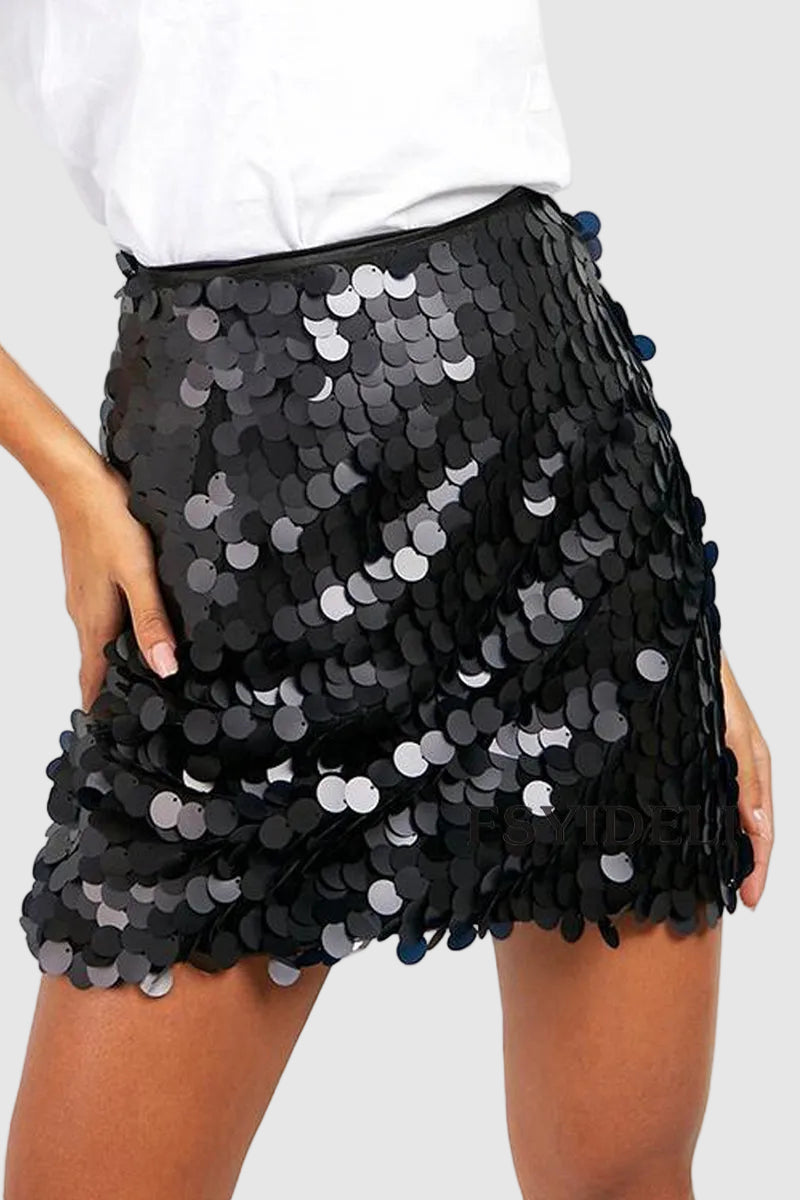 Long Sequin Midi Skirt in Black Gold and Silver for Women