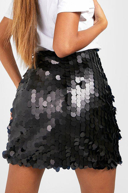 Long Sequin Midi Skirt in Black Gold and Silver for Women