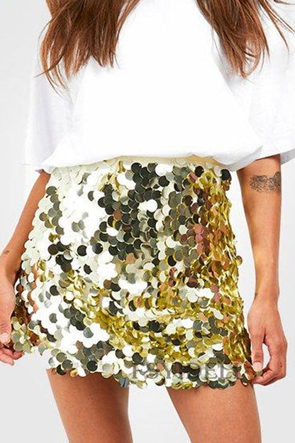 Long Sequin Midi Skirt in Black Gold and Silver for Women