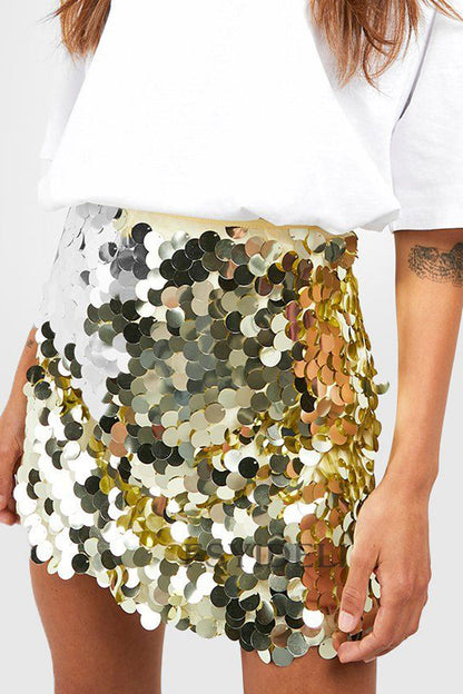 Long Sequin Midi Skirt in Black Gold and Silver for Women