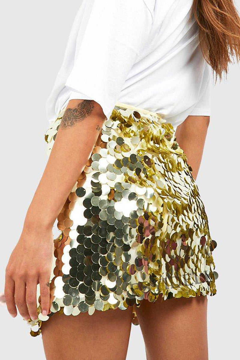 Long Sequin Midi Skirt in Black Gold and Silver for Women