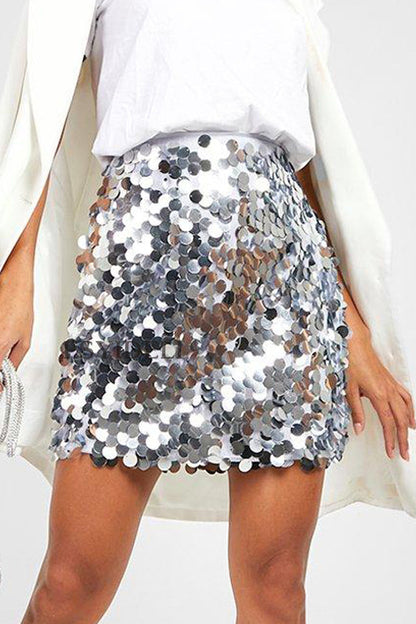 Long Sequin Midi Skirt in Black Gold and Silver for Women