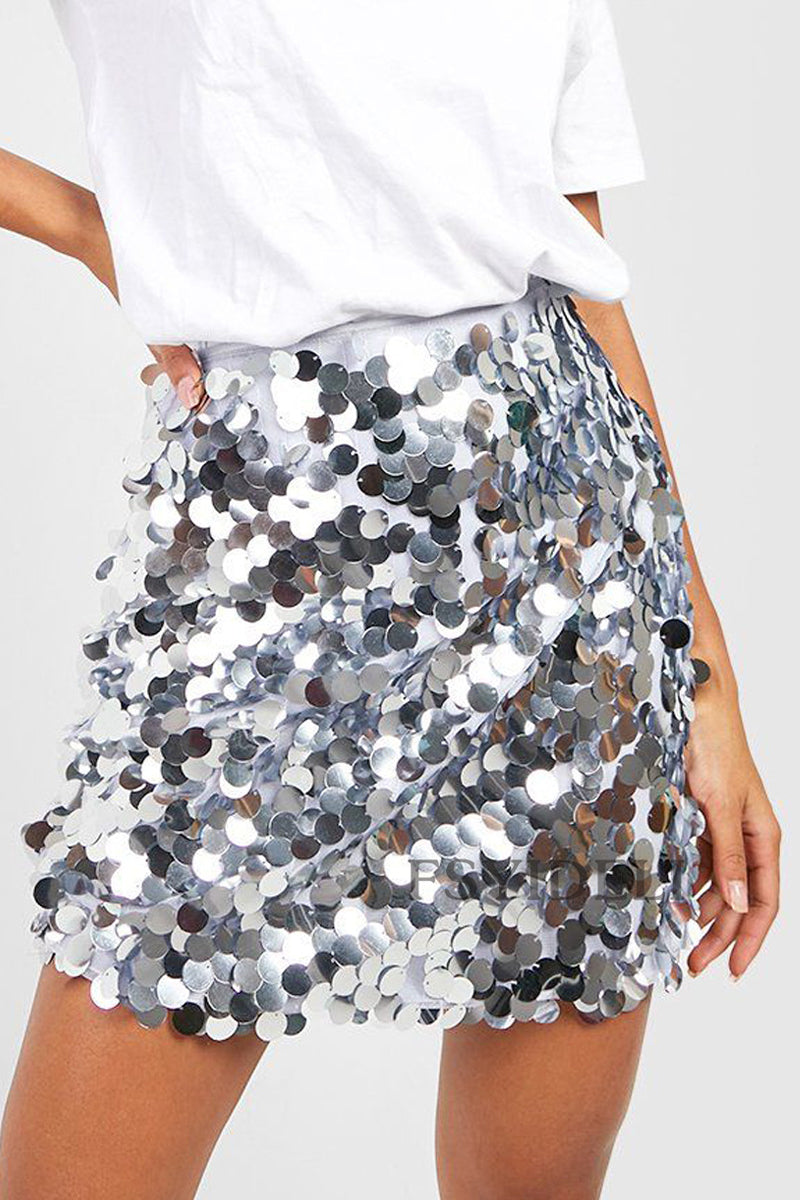Long Sequin Midi Skirt in Black Gold and Silver for Women