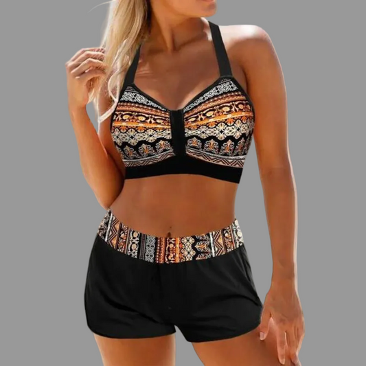 Bikini set with structured top and high cut bottoms for women
