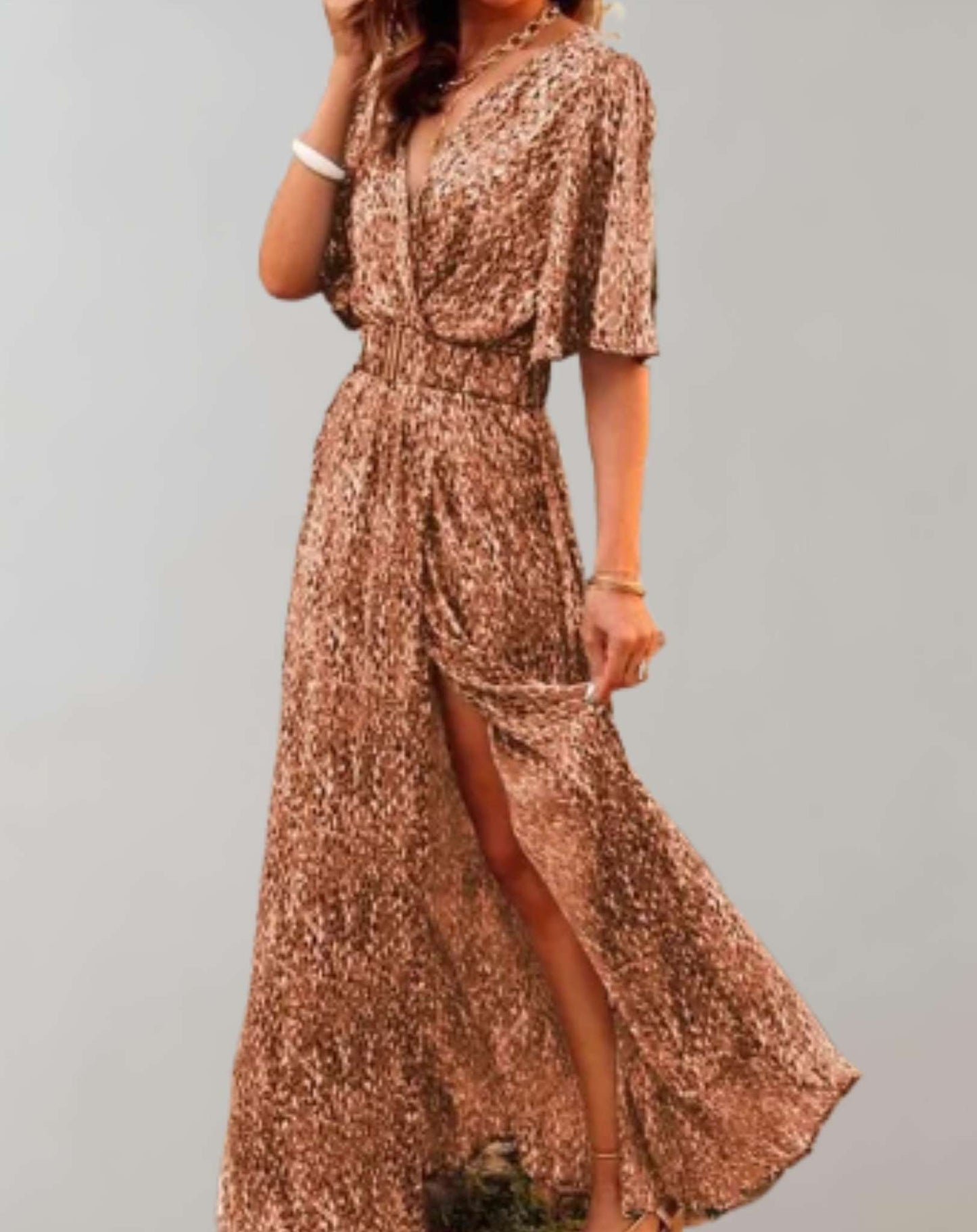 High Slit Fitted Full-Length Maxi Dress with Long Sleeve for Women