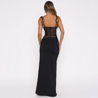 Lace Detail Fitted Full-Length Maxi Dress with Sleeveless for Women