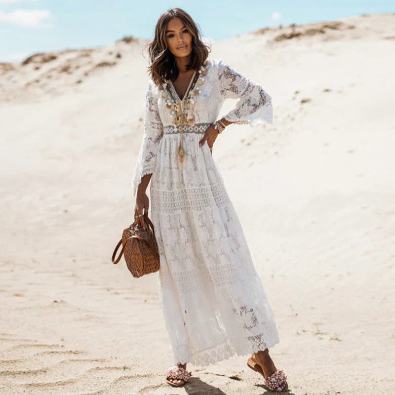 Flowing Loose Fit Maxi Dress with Long Sleeve for Women