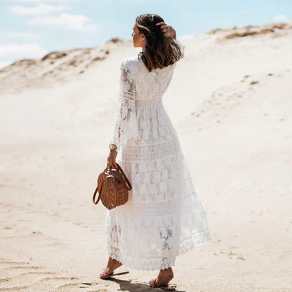 Flowing Loose Fit Maxi Dress with Long Sleeve for Women