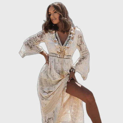 Flowing Loose Fit Maxi Dress with Long Sleeve for Women