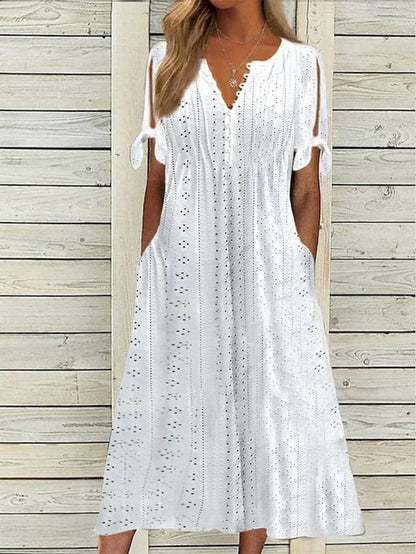 Cut-Out Short Sleeve Midi Dress with Flowing for Women