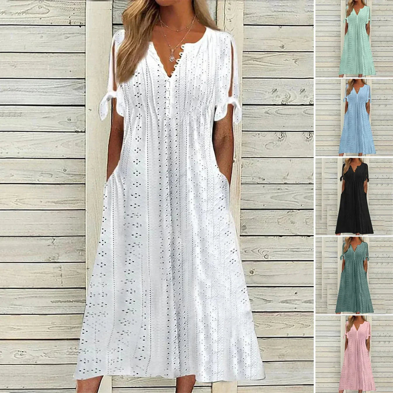 Cut-Out Short Sleeve Midi Dress with Flowing for Women