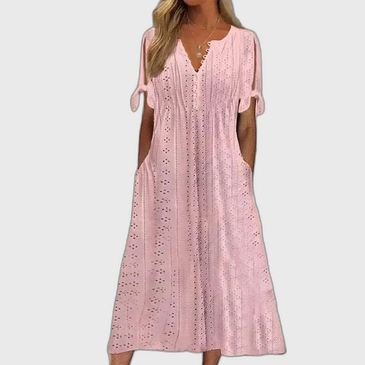 Cut-Out Short Sleeve Midi Dress with Flowing for Women