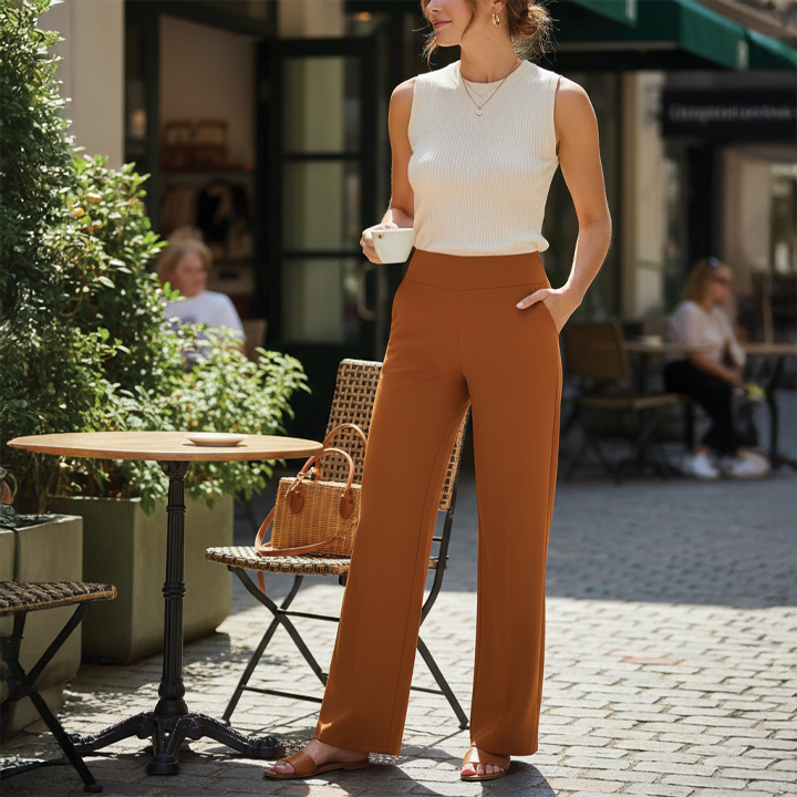 High-Rise Full-Length Wide-Leg Pants for Women