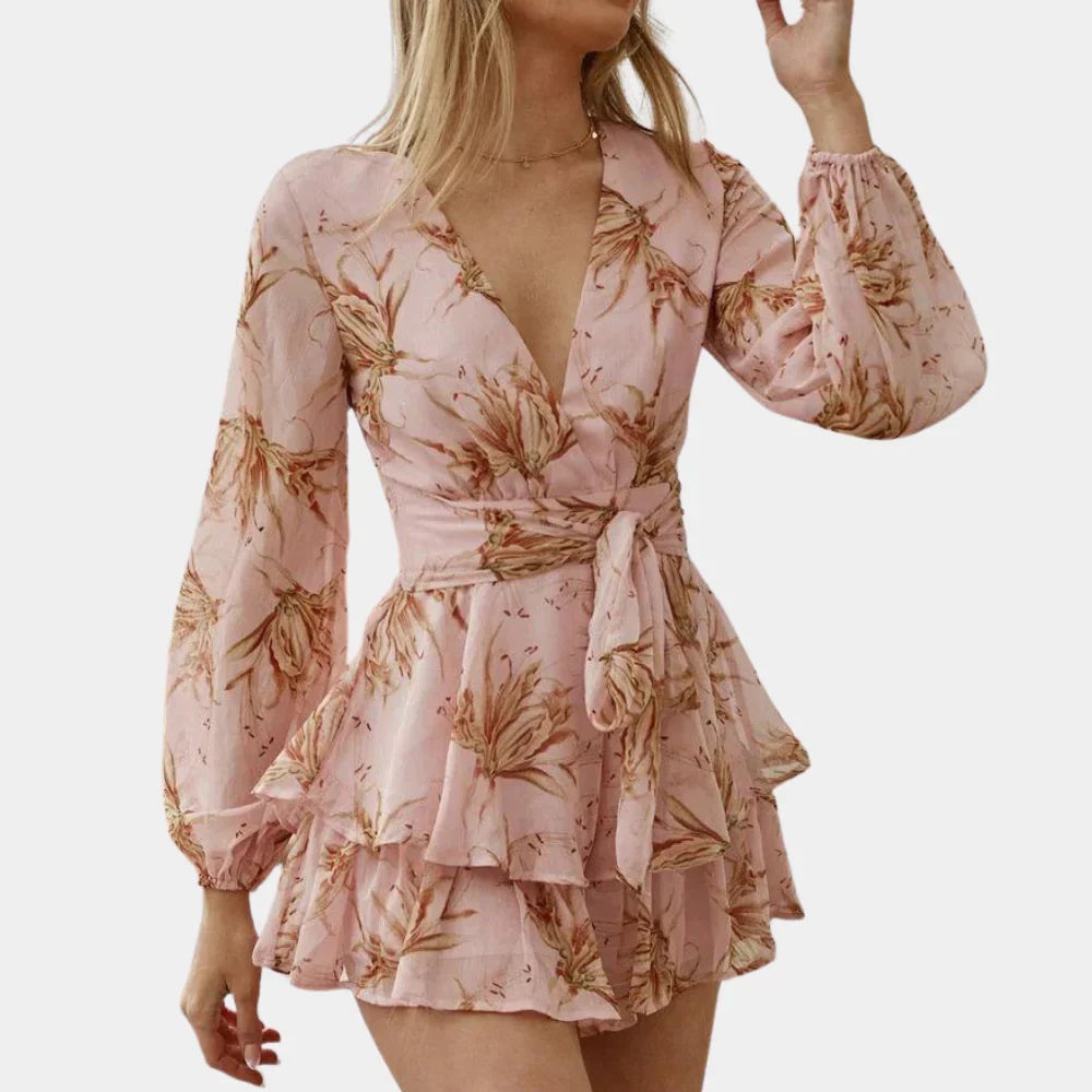 Floral Draped Short Sleeve Mini Dress for Women