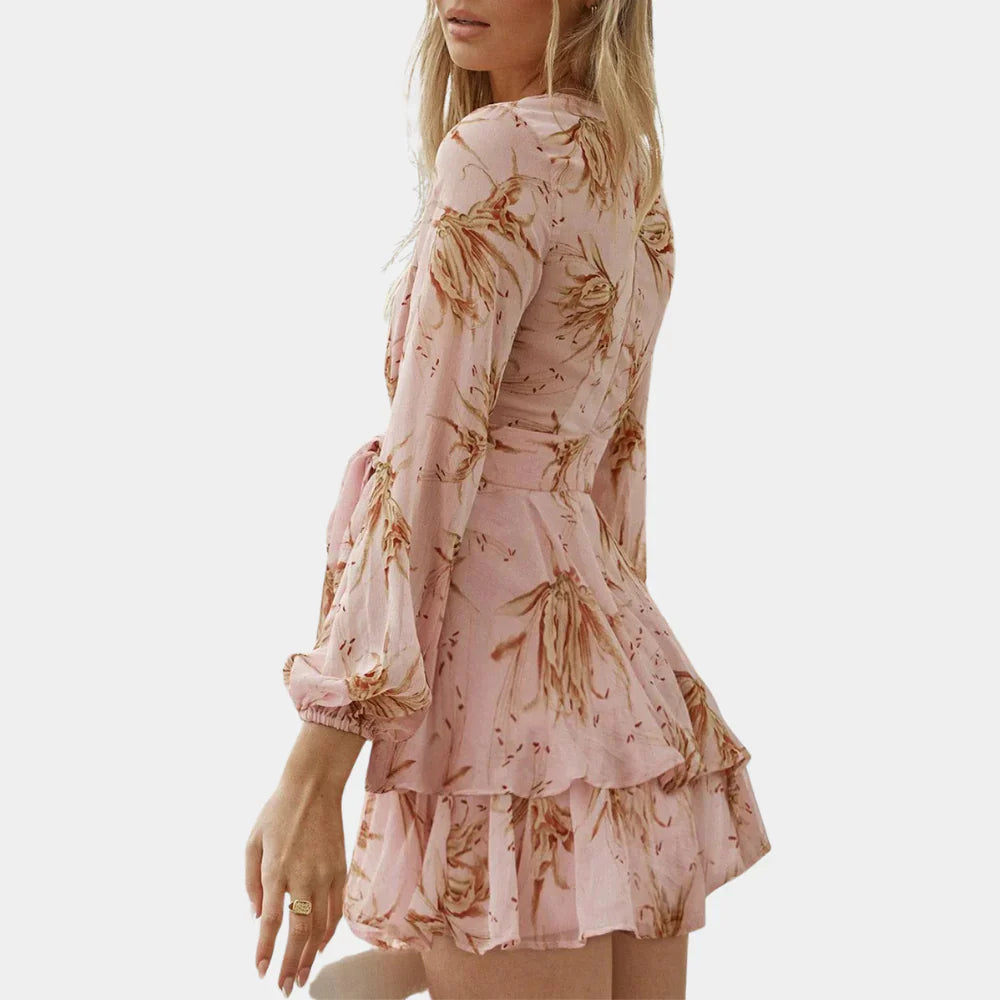 Floral Draped Short Sleeve Mini Dress for Women