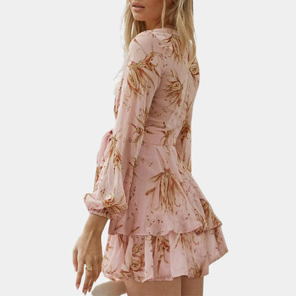 Floral Draped Short Sleeve Mini Dress for Women