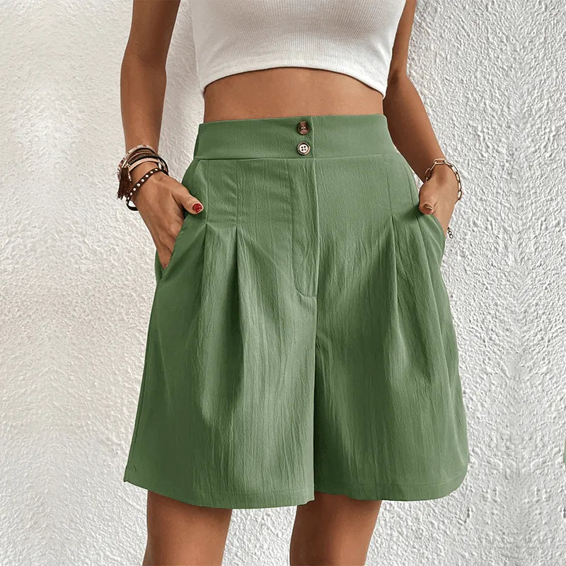Pleated High-Waist Shorts for Women