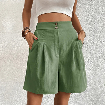 Pleated High-Waist Shorts for Women