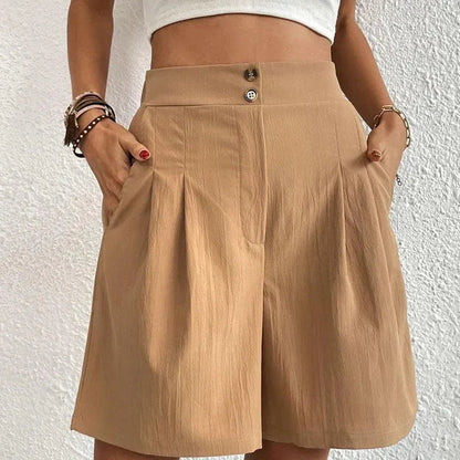 Pleated High-Waist Shorts for Women