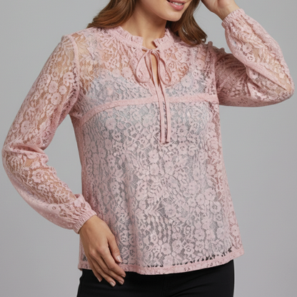 Lace Long Sleeve Blouse with Sheer for Women