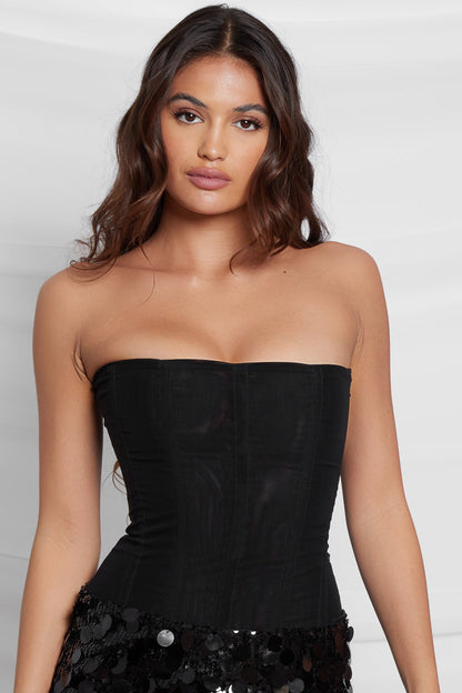 Mesh Corset Fitted Sleeveless Top with Sheer for Women