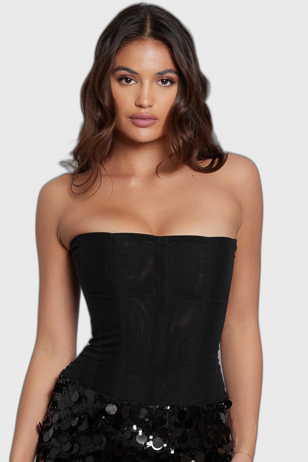 Mesh Corset Fitted Sleeveless Top with Sheer for Women