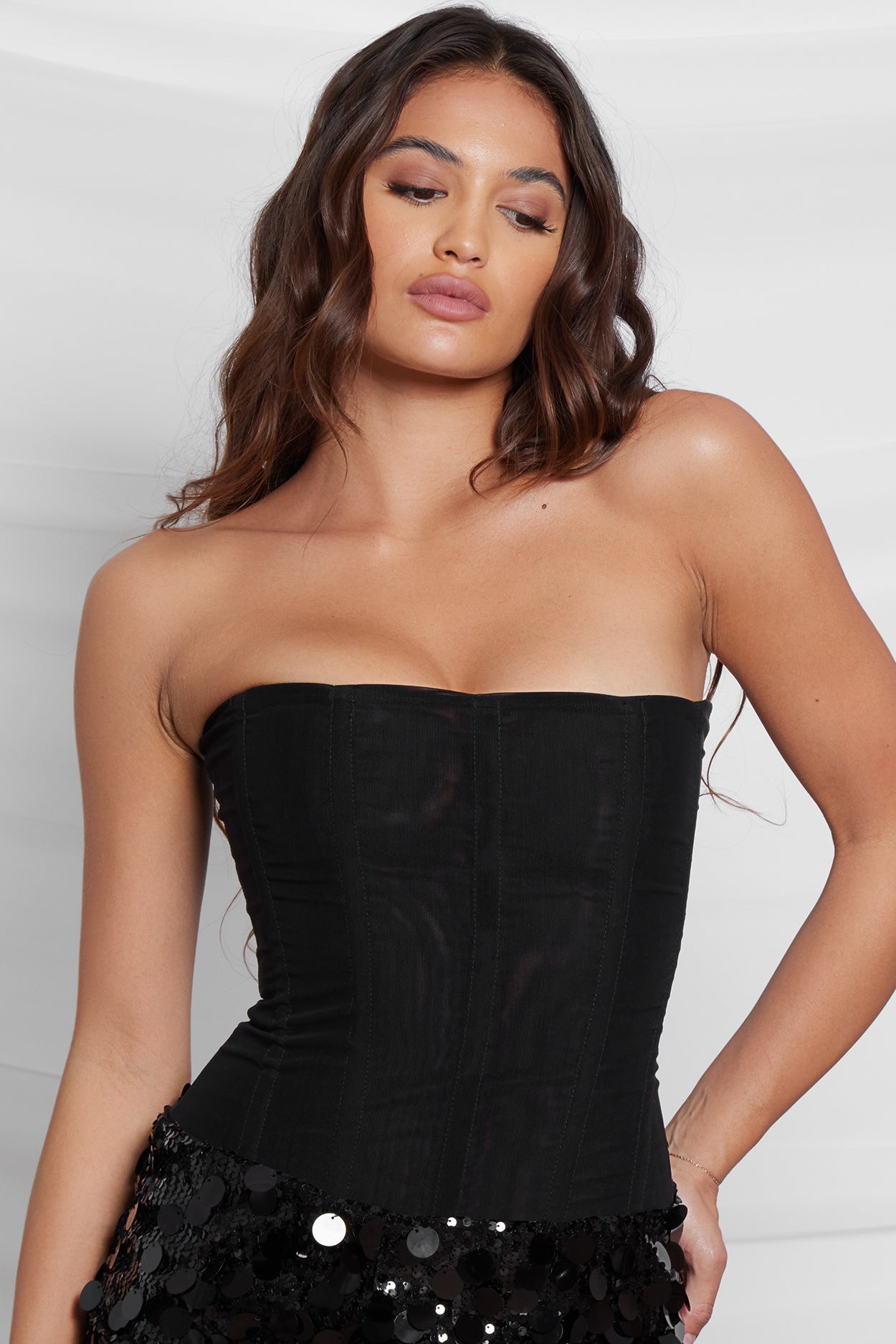 Mesh Corset Fitted Sleeveless Top with Sheer for Women