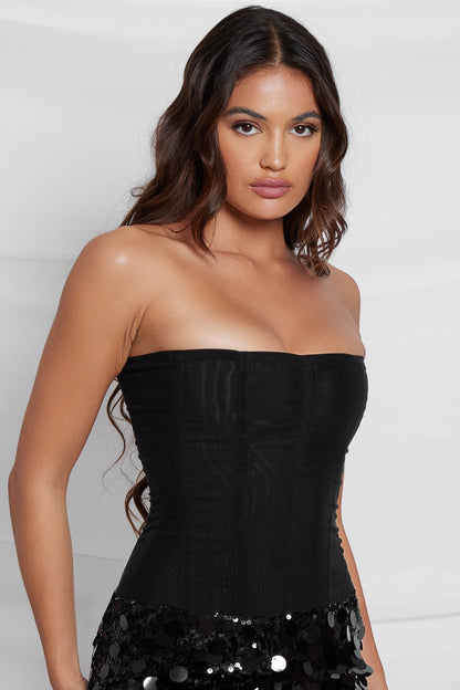 Mesh Corset Fitted Sleeveless Top with Sheer for Women