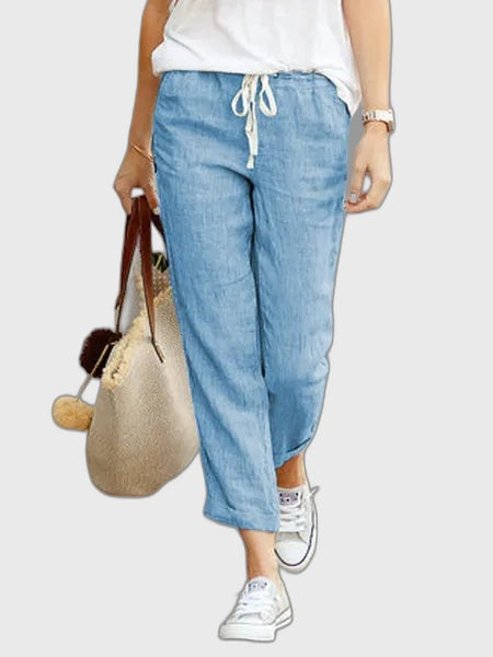 Linen Relaxed Fit Full-Length Trousers for Women