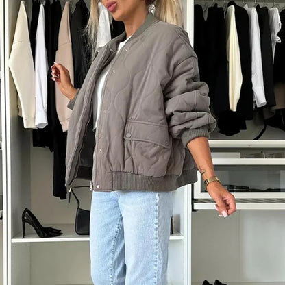 Ribbed A-Line Long Sleeve Bomber Jacket for Women