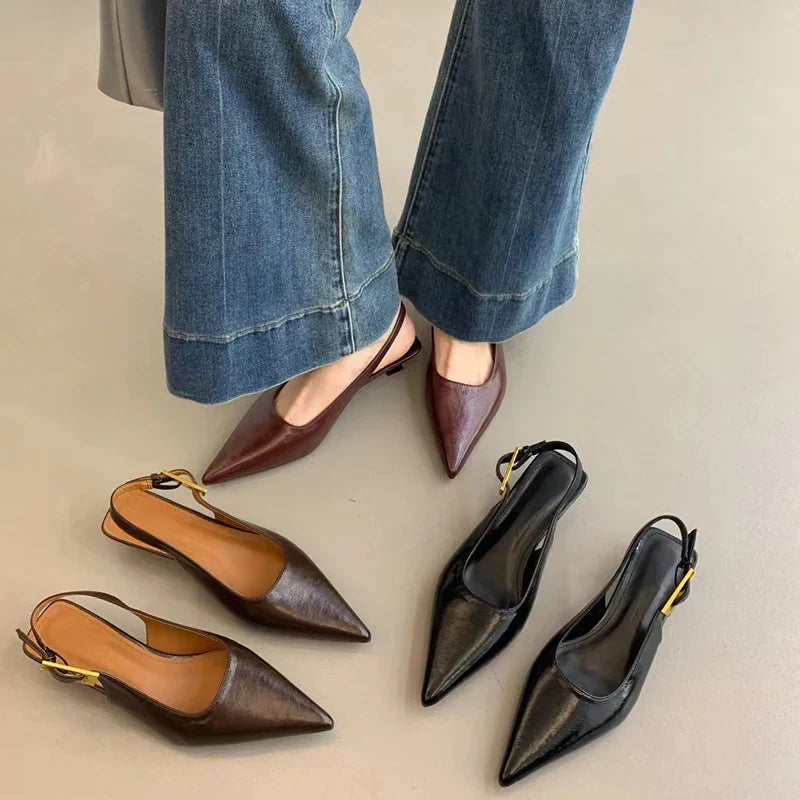Kitten Heel Mules Pointed Toe Slip-On Shoes for Women