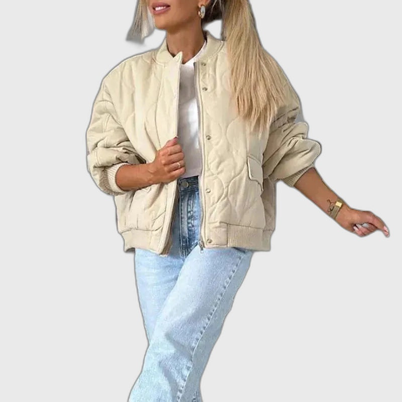 Ribbed A-Line Long Sleeve Bomber Jacket for Women