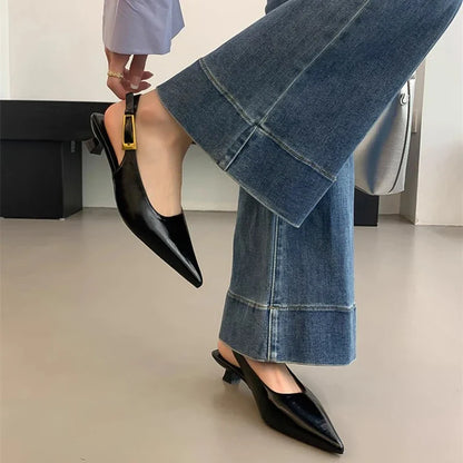 Kitten Heel Mules Pointed Toe Slip-On Shoes for Women