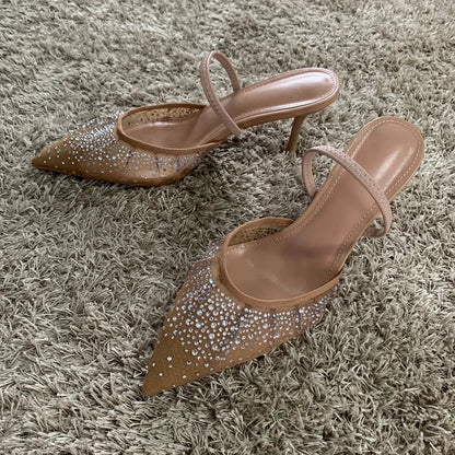 Pointed Toe Kitten Heel Slingback Pumps in Beige for Women