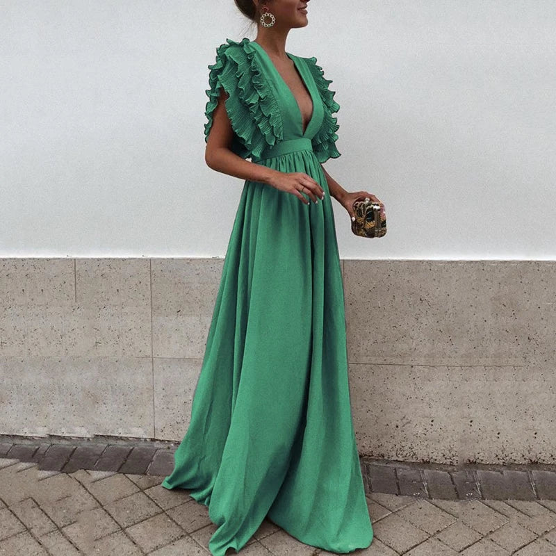 Ruffle Full-Length Summer Maxi Dress with Flowing for Women