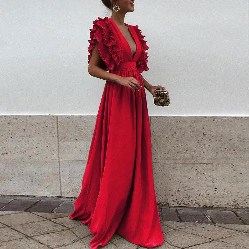 Ruffle Full-Length Summer Maxi Dress with Flowing for Women