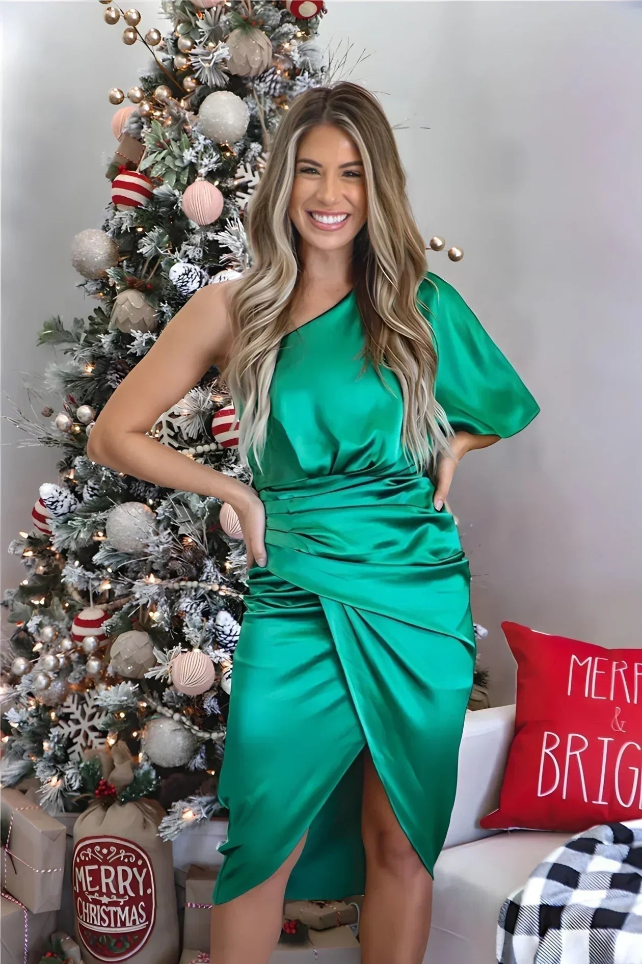 Satin Draped Off-Shoulder Midi Dress for Women