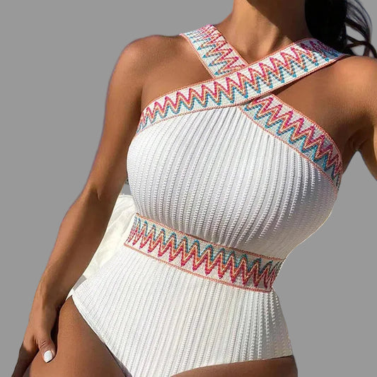 Ribbed bikini set with printed design and structured silhouette for women