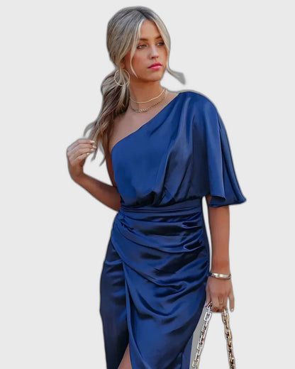 Satin Draped Off-Shoulder Midi Dress for Women