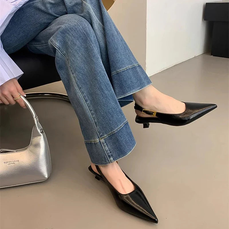 Kitten Heel Mules Pointed Toe Slip-On Shoes for Women