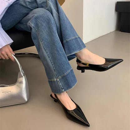 Kitten Heel Mules Pointed Toe Slip-On Shoes for Women