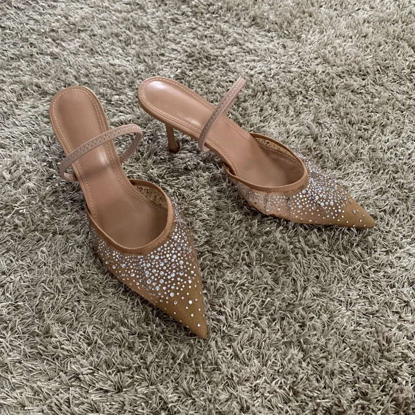 Pointed Toe Kitten Heel Slingback Pumps in Beige for Women